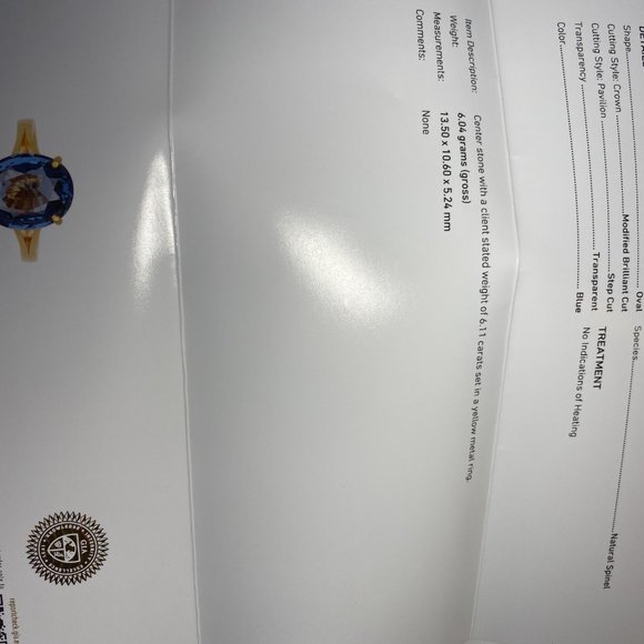 GIA Certified Blue Spinel 6.11ct Solid 22K Ring - Picture 8 of 9